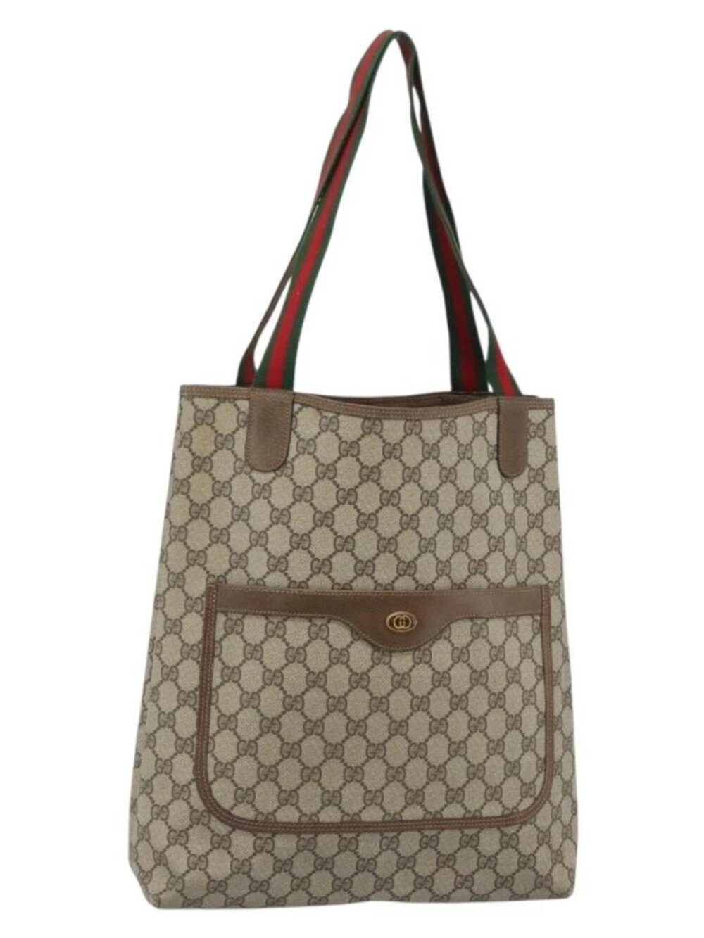 GUCCI GG Supreme Web Sherry Line Tote Bag PVC Beige Red 39 02 003 Auth 182963